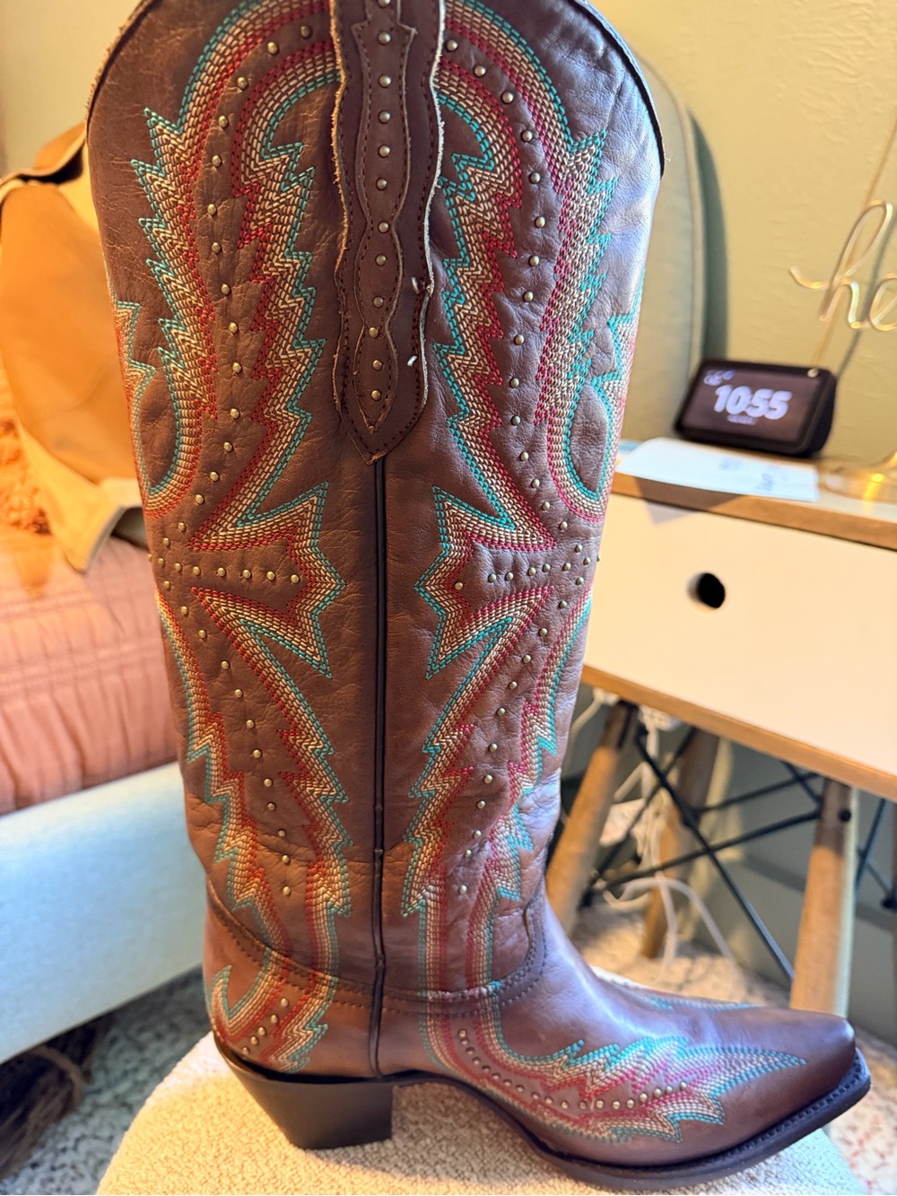 Corral Brown Leather Studded Embroidered Tall Western Boots